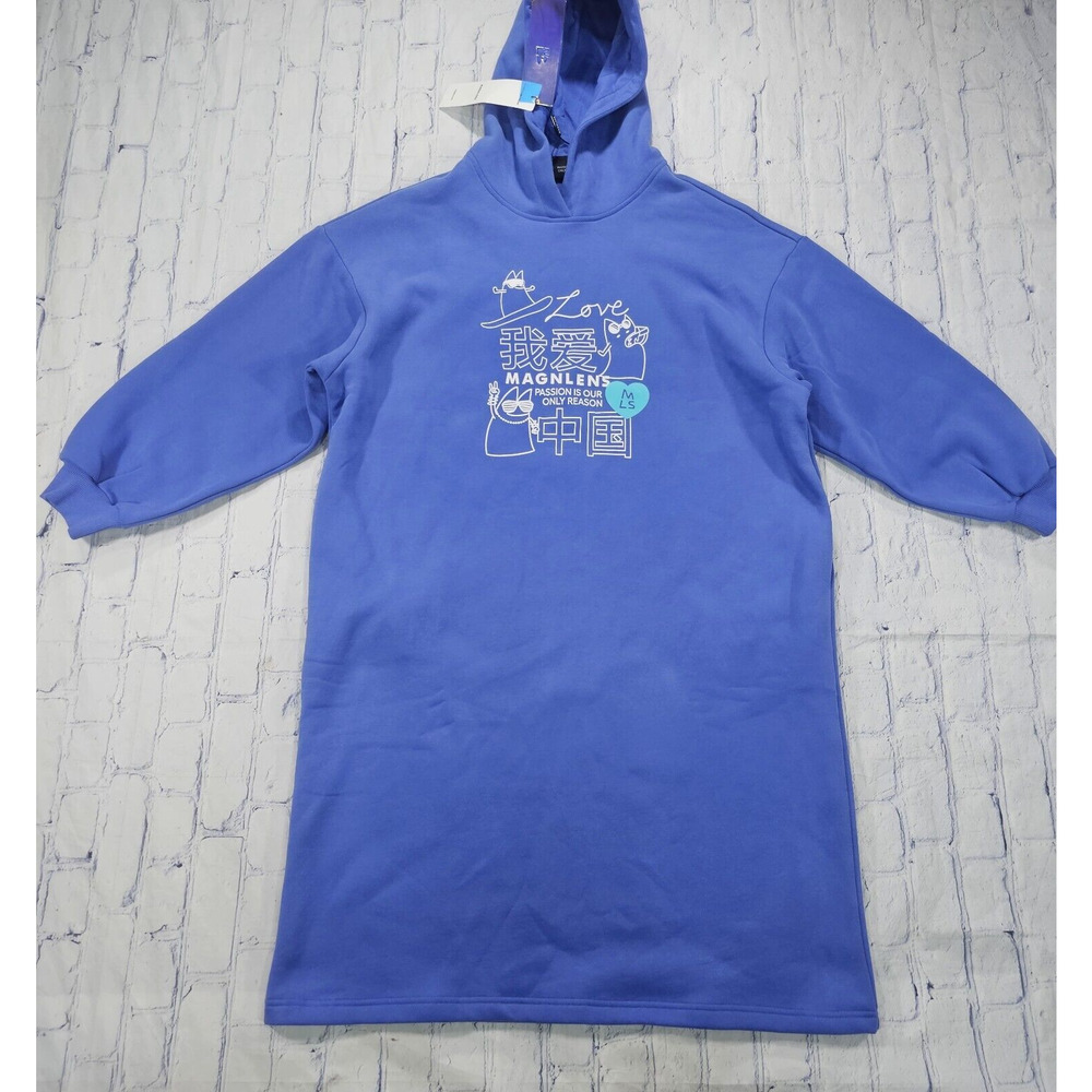 Magnlens WOMENS SIZE XS Hoodie Sweatshirt Fleece Dress Blue Oversized